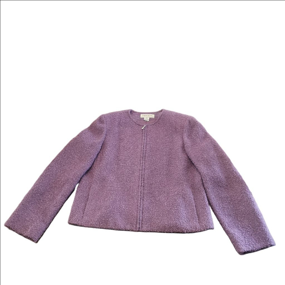 Women's Jones Wear Purple Boucle Wool Blend Zip-Front Blazer Jacket Size 12